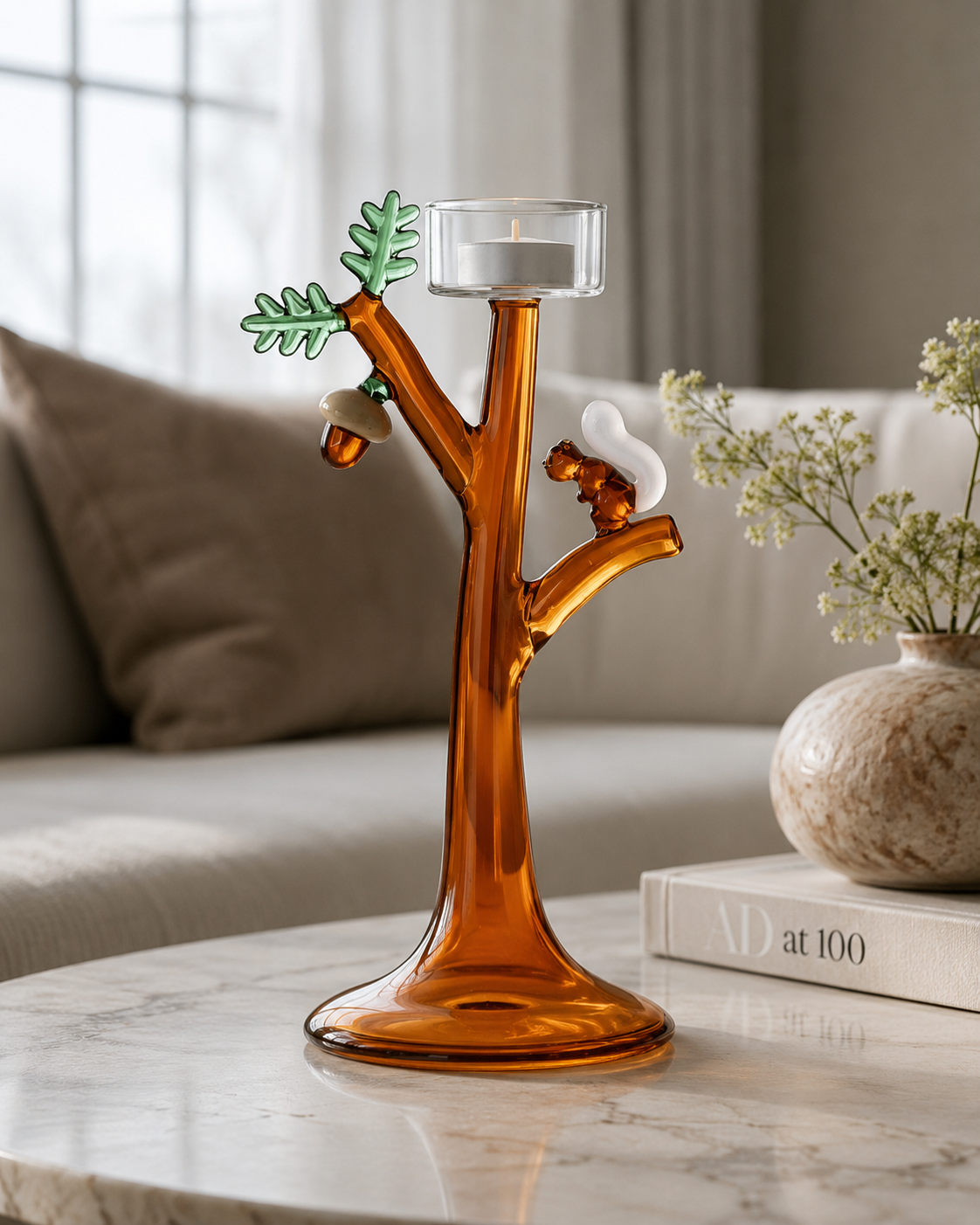 BOUGEOIR BRANCHE AVEC GLAND ACORNS ICHENDORF MILANO | en verre borosilicate | 9x12x21cm
