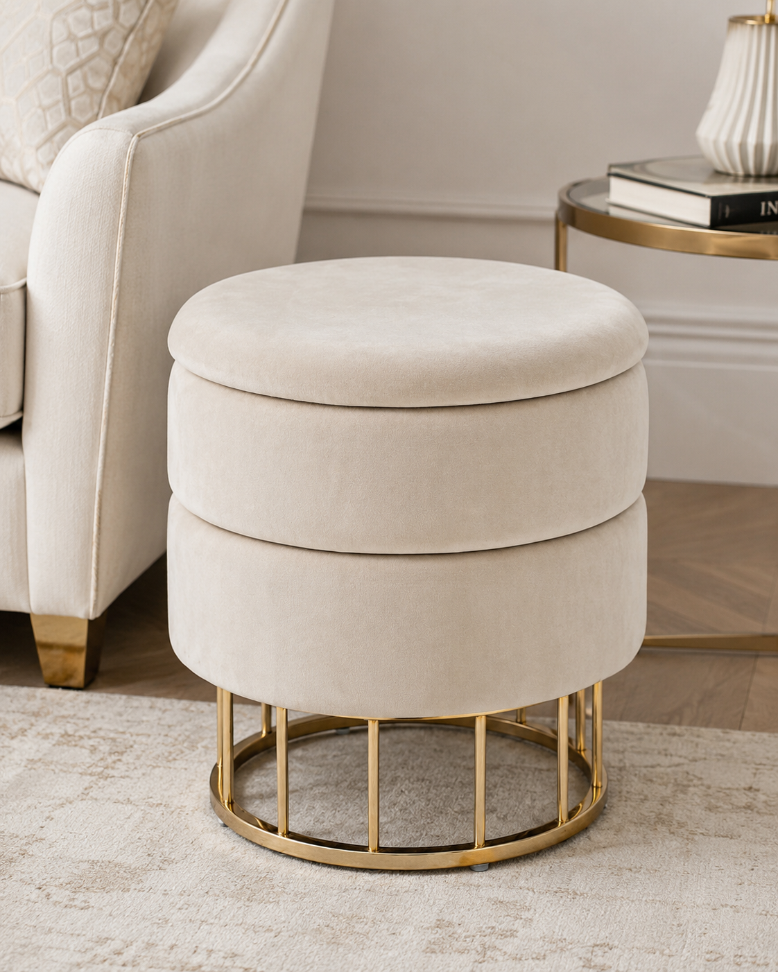 POUF CONTENITORE PAVLINA BIZZOTTO | in metallo e tessuto | Ø37x42cm