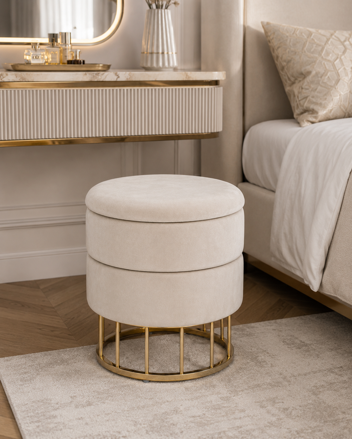 POUF CONTENITORE PAVLINA BIZZOTTO | in metallo e tessuto | Ø37x42cm