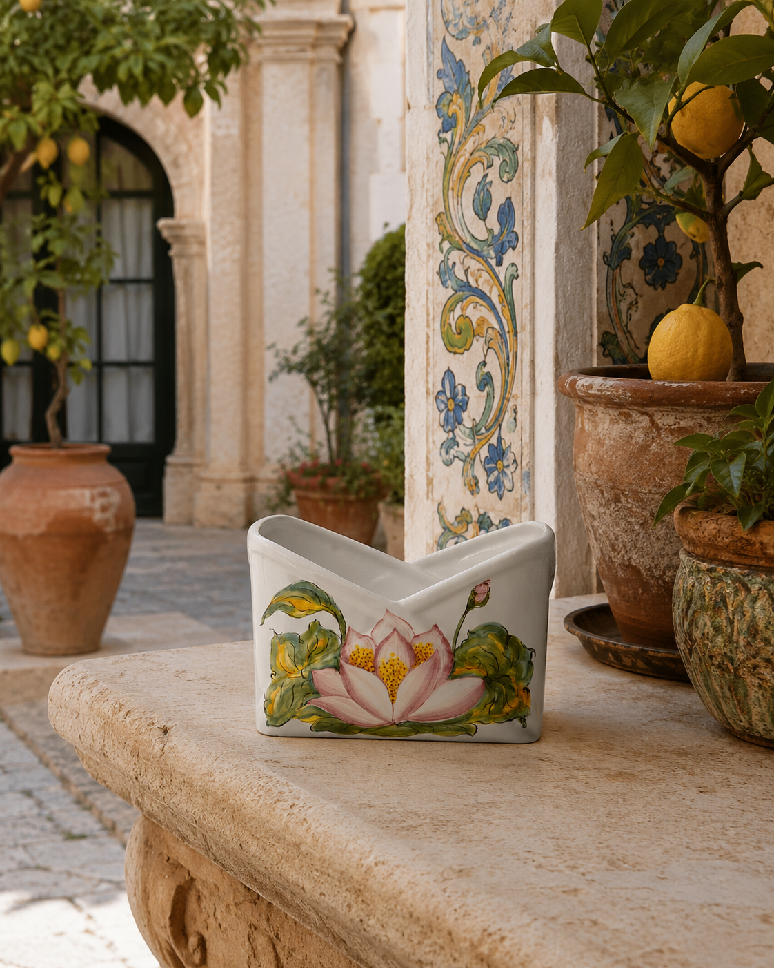 PORTAPOSTA FIORE DI LOTO SOPHIE MARIAGE | in ceramica | 23cm