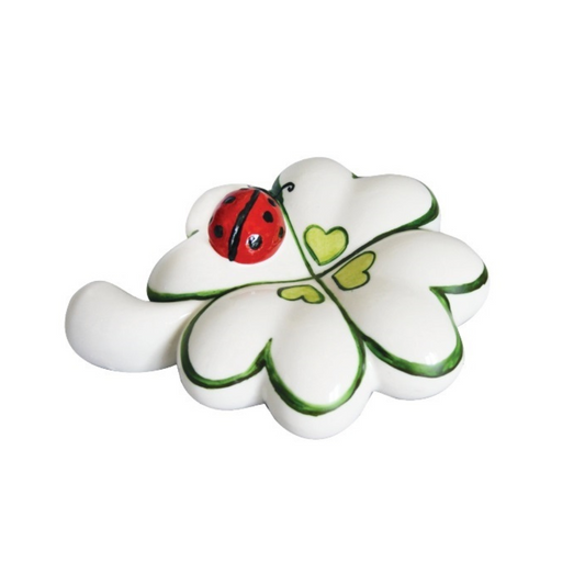 QUADRIFOGLIO BIANCO VERDE SBORDONE PORCELLANE | in porcellana Capodimonte | varie misure