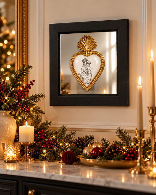 QUADRO SACRO CUORE SBORDONE PERSONALIZZABILE | in legno e ceramica | 45x45cm