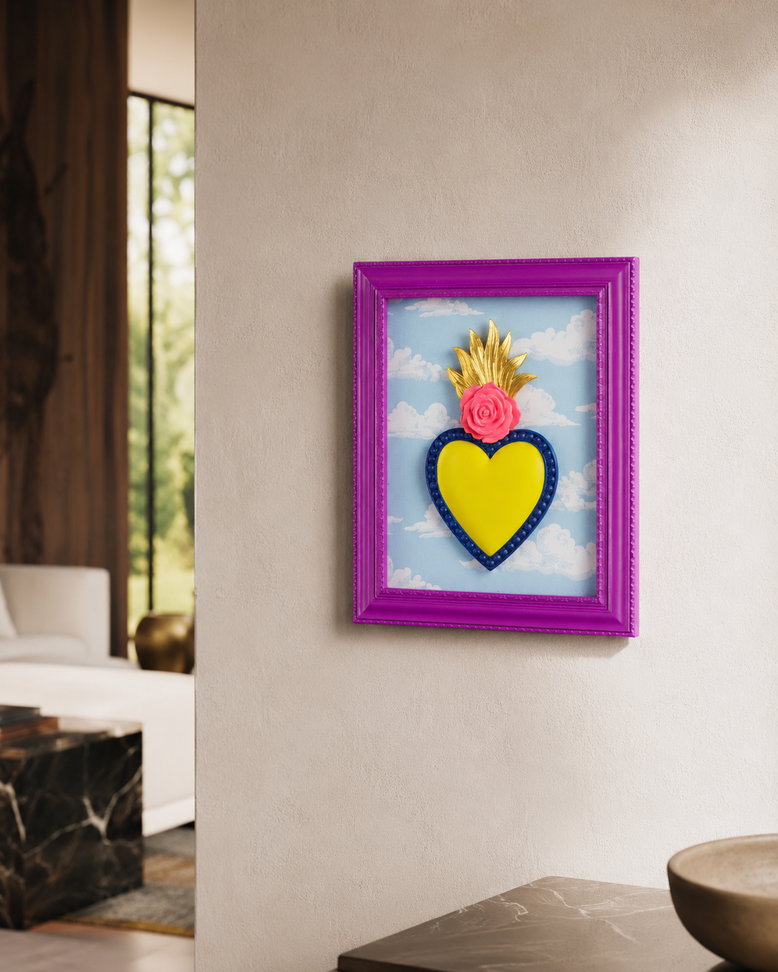 QUADRO TON COEUR CUORE E NUVOLE HENRIETTE | in resina | 22x18cm