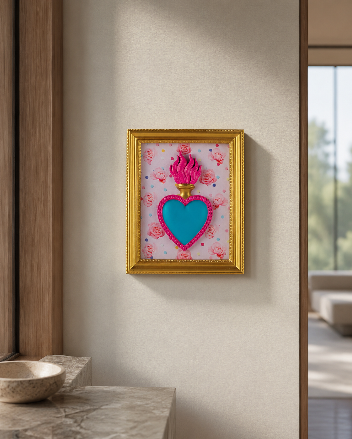QUADRO TON COEUR CUORE E ROSE HENRIETTE | in resina | 22x18cm