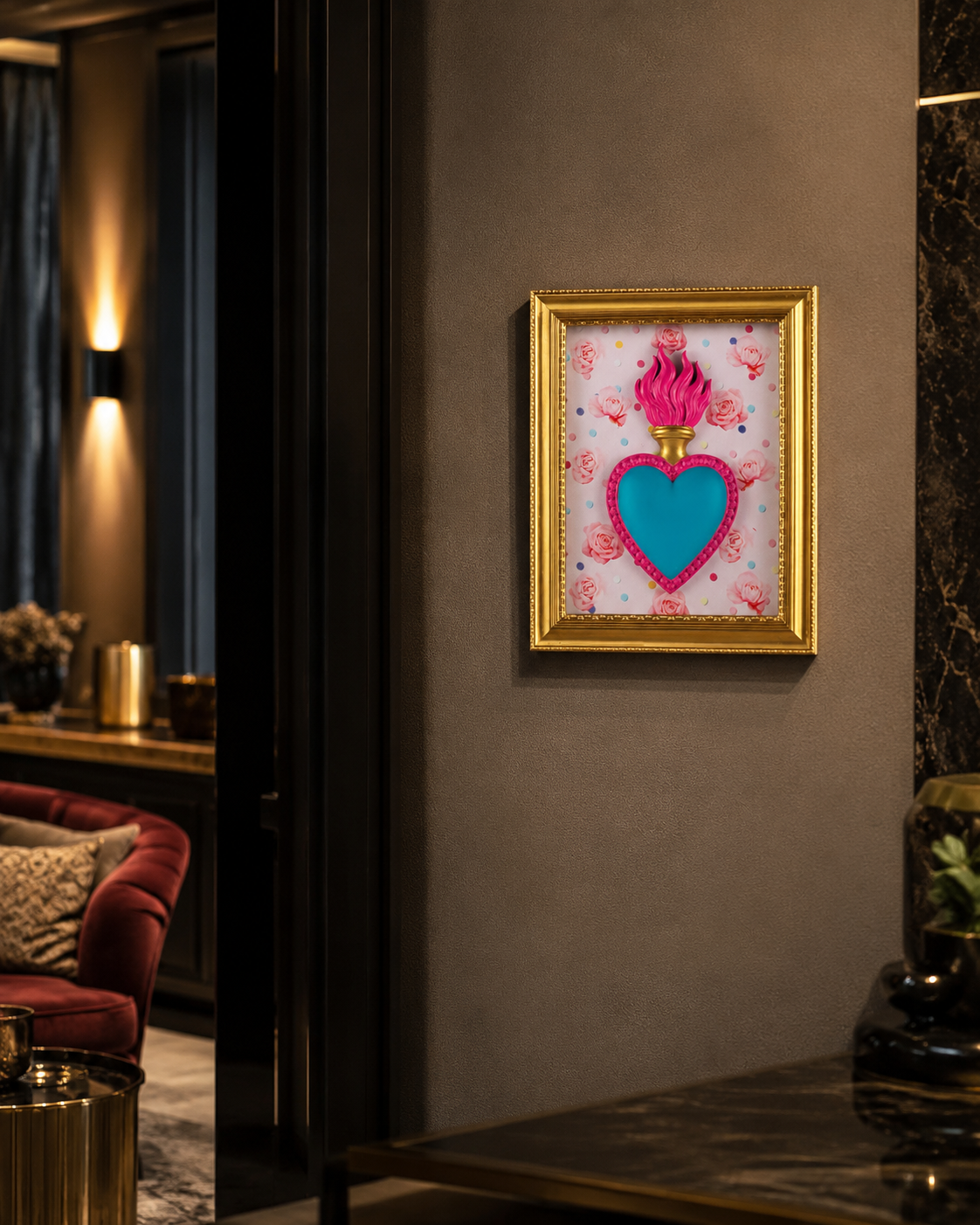 QUADRO TON COEUR CUORE E ROSE HENRIETTE | in resina | 22x18cm