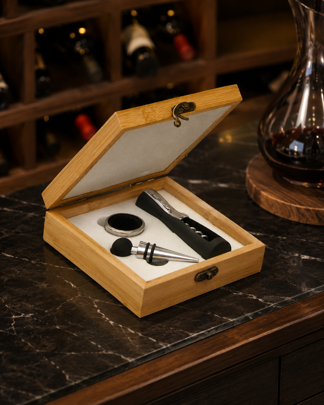 COFFRET DE DÉGUSTATION DE VIN BRANDANI | coffret en bois | 4 pièces