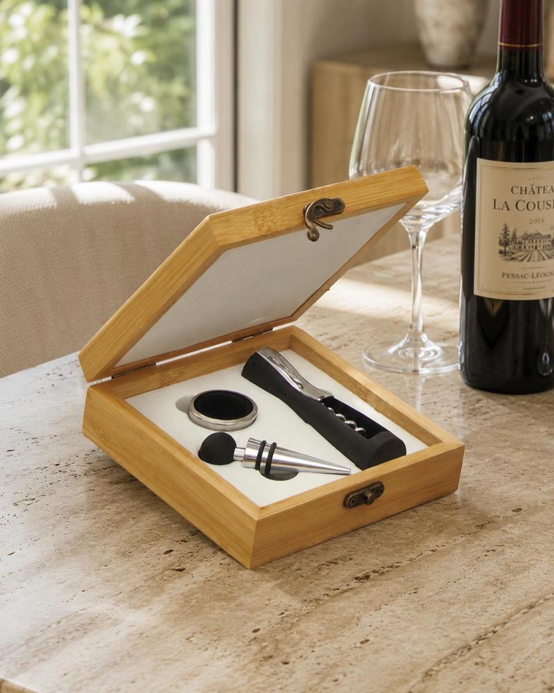 SET DEGUSTAZIONE VINO BRANDANI - cofanetto in legno - 4pz | Adele Chérie