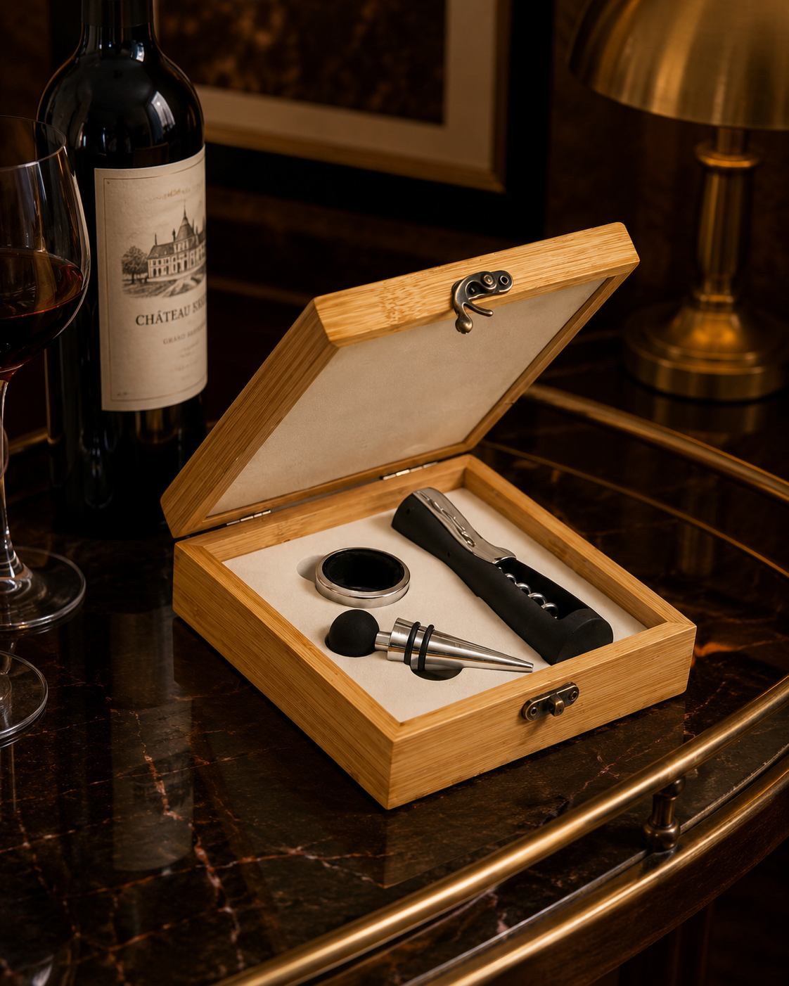 COFFRET DE DÉGUSTATION DE VIN BRANDANI | coffret en bois | 4 pièces