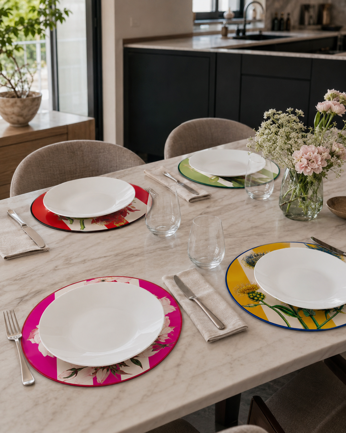 SET SOTTOPIATTI RIGHE HENRIETTE | in pvc e mdf | 4pz