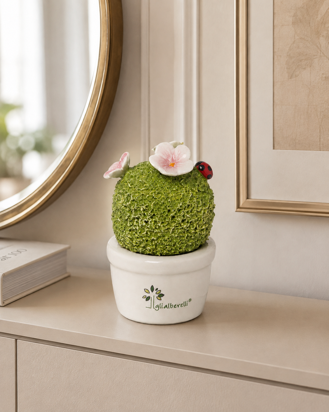 SPUGNOTTA FIORE ROSA GLI ALBERELLI | in ceramica di Capodimonte | Ø6x9cm