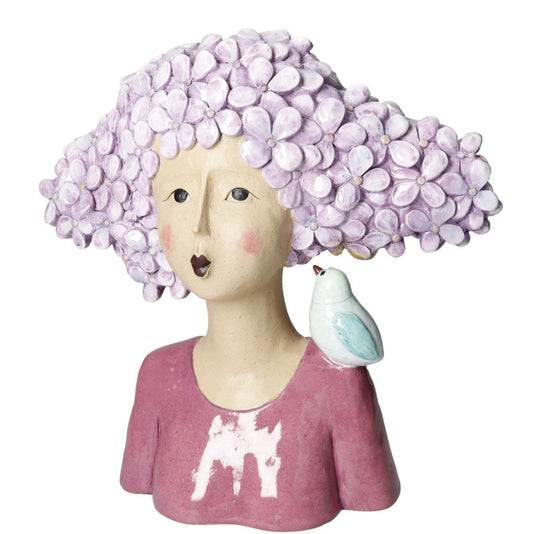 STATUA LADY CON UCCELLINO BRANDANI | in resina | 28x10x27cm