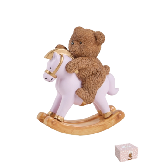 TEDDY SUL CAVALLUCCIO L'INFINITO BOMBONIERE - in resina - 12x6x15cm | Adele Chérie