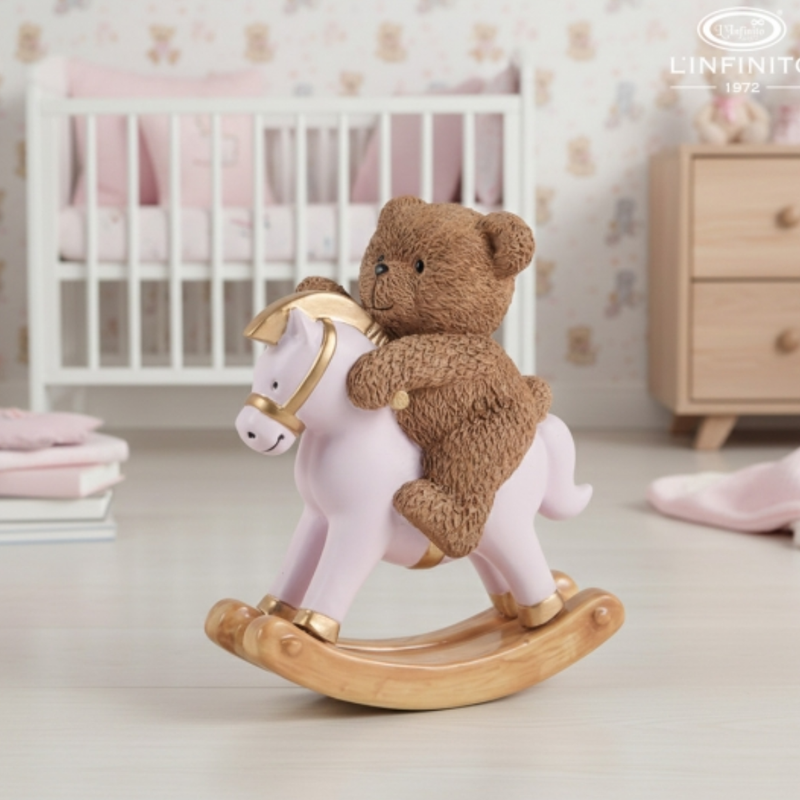 TEDDY SUL CAVALLUCCIO L'INFINITO BOMBONIERE - in resina - 12x6x15cm | Adele Chérie