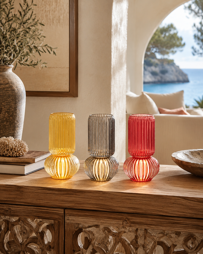 VASO LUMINESCENCE HENRIETTE - in vetro con led in vari colori - 11x19cm | Adele Cherie