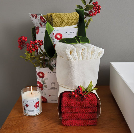 CONFEZIONE REGALO CARILLON MAISON SUCRÉE | cestino con lavette in vari colori  | 4pz