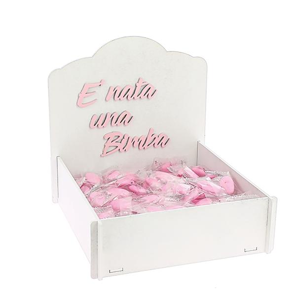 KIT NASCITA BIMBA | cesto in legno con confetti rosa | 500g - | Adele Chérie - articoli da regalo e bomboniere