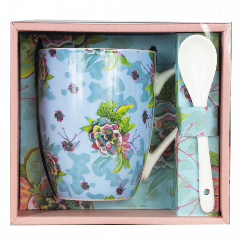 MUG CON CUCCHIAINO FIORI IN SCATOLA | in confezione regalo | Ø8cm - | Adele Chérie - articoli da regalo e bomboniere