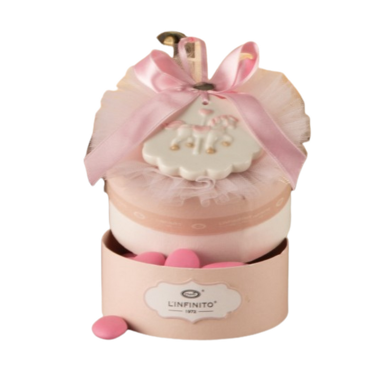SCATOLA CONFETTATA CON MEDAGLIONE ROSA L'INFINITO | in porcellana | Ø10x8cm - | Adele Chérie - articoli da regalo e bomboniere