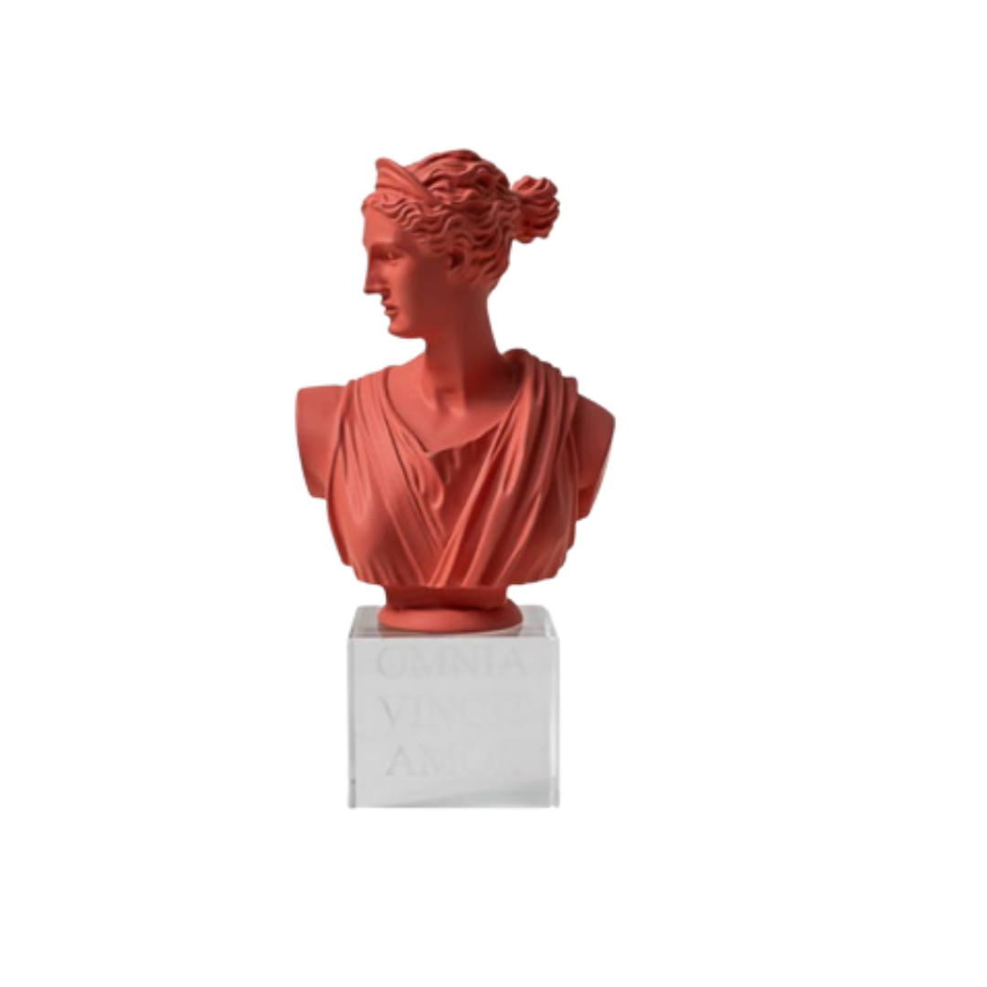 BUSTO ARTEMIDE CORALLO | in resina con cubo in vetro | 7x13cm - | Adele Chérie - articoli da regalo e bomboniere