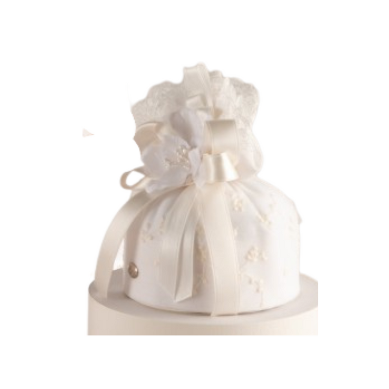 SACCHETTO BIANCO L'INFINITO | in pizzo e tulle | Ø10x10,5cm - | Adele Chérie - articoli da regalo e bomboniere