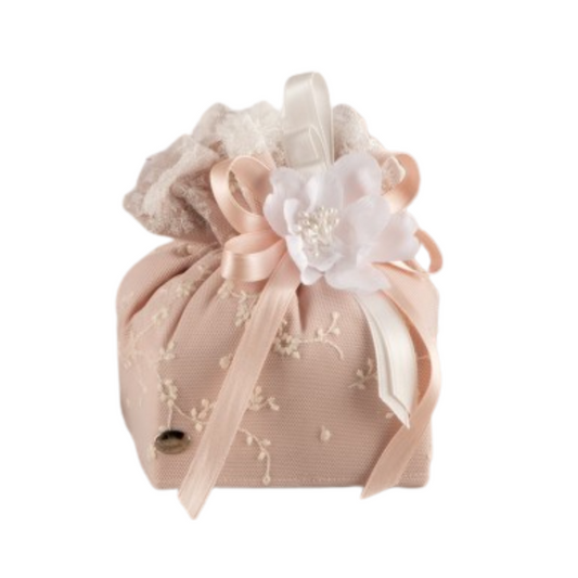 SACCHETTO QUADRO ROSA L'INFINITO | in pizzo e tulle | 10x14cm - | Adele Chérie - articoli da regalo e bomboniere