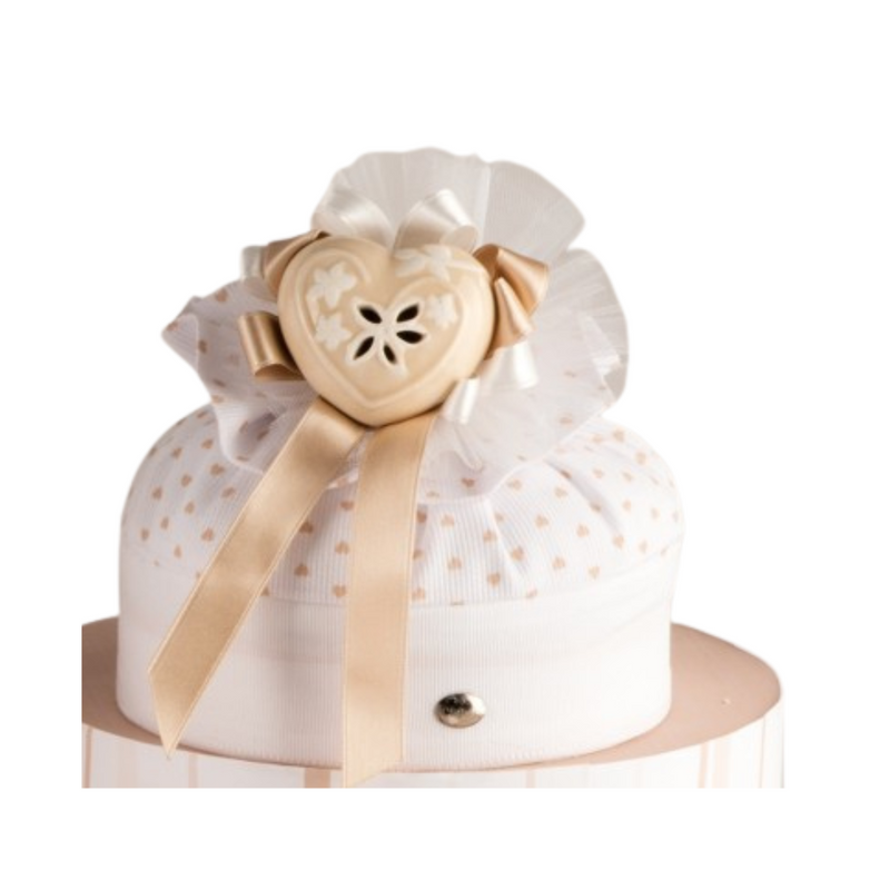 SACCHETTO CUORE BEIGE L'INFINITO | in tessuto con applicazione | Ø14x14cm - | Adele Chérie - articoli da regalo e bomboniere