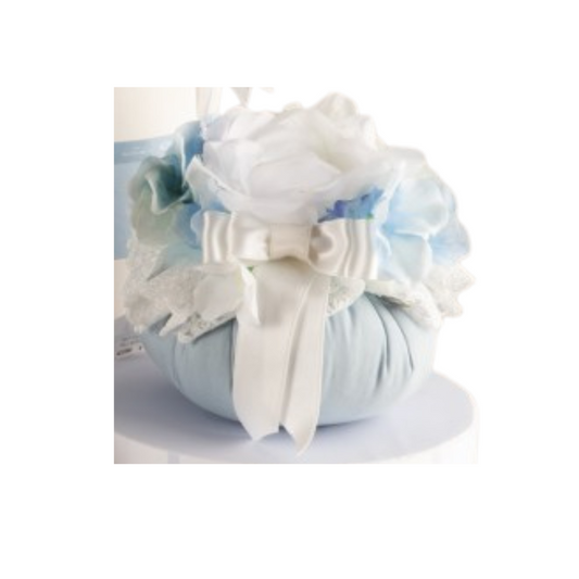 SACCHETTO POUF CELESTE POLVERE L'INFINITO | in pizzo e tulle | Ø15x10,5cm - | Adele Chérie - articoli da regalo e bomboniere