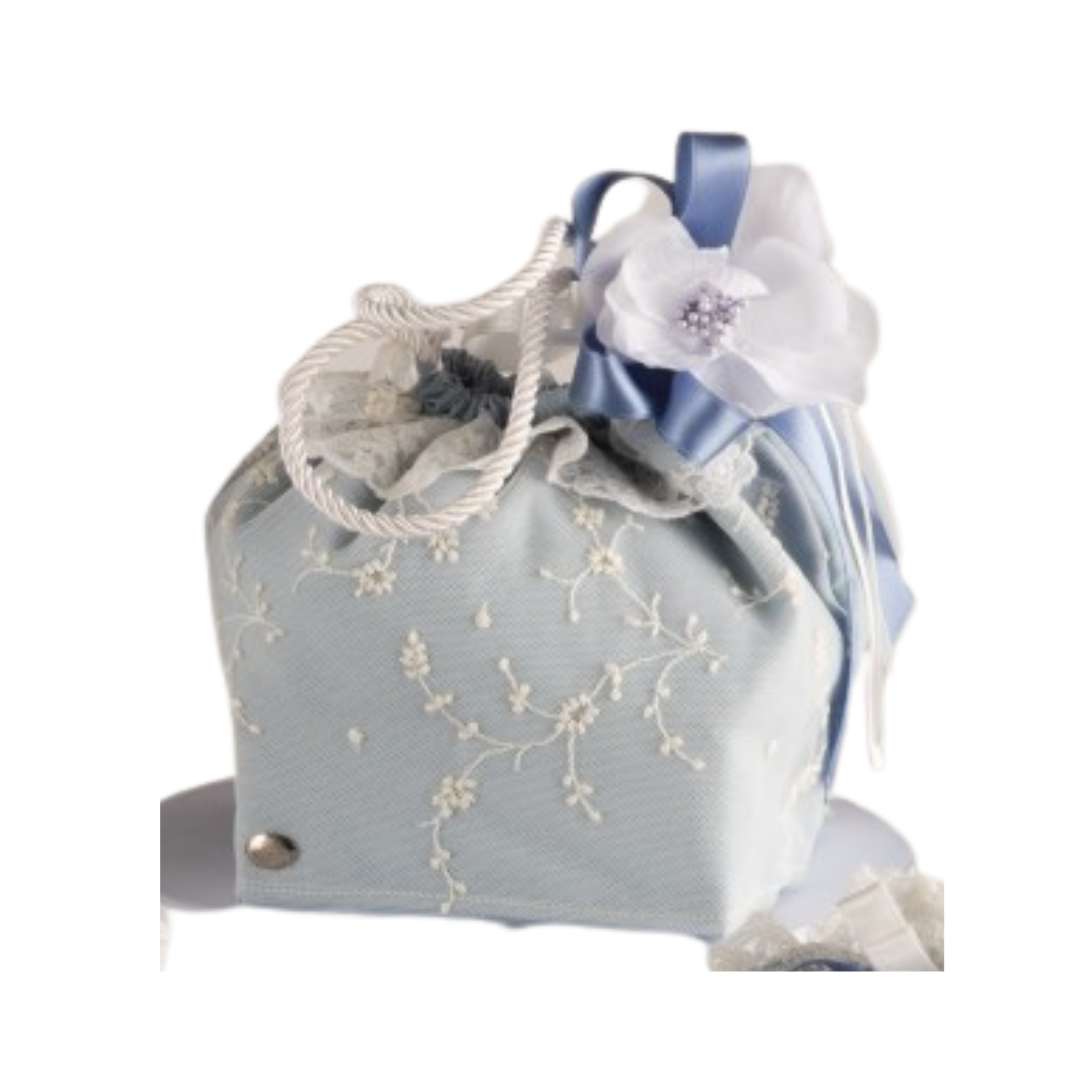 SACCHETTO BORSA CELESTE POLVERE L'INFINITO | in pizzo e tulle | varie misure - 12x12x18cm | Adele Chérie - articoli da regalo e bomboniere