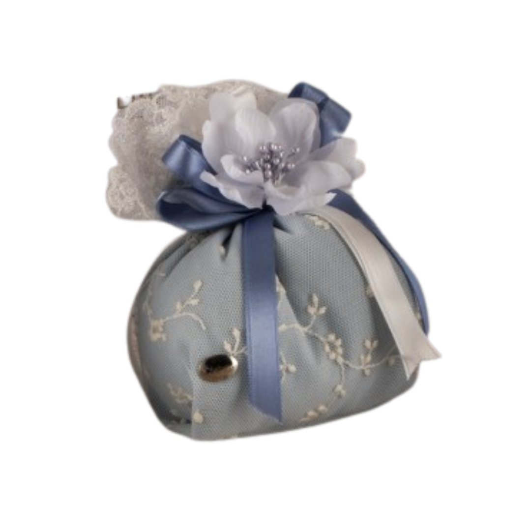 SACCHETTO RETTANGOLARE CELESTE POLVERE L'INFINITO | in pizzo e tulle | 10x7x13cm - | Adele Chérie - articoli da regalo e bomboniere